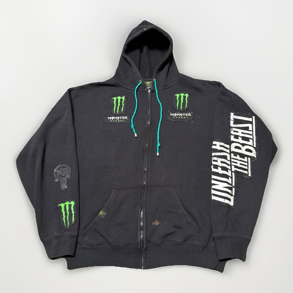 Vintage Y2K Monster Energy Embroidered‎ Logo Full Zip Hoodie